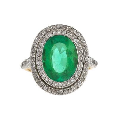 Antique Gold Ring with Emerald and Diamonds