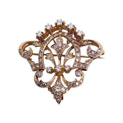 Antique Gold and Diamond Brooch Pendant C 1930