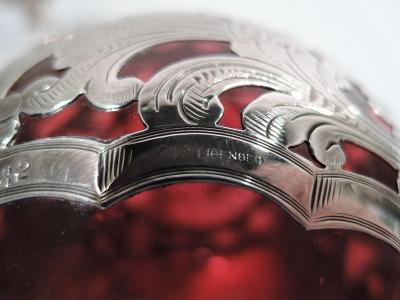 Antique Gorham Art Nouveau Red Silver Overlay Cologne Bottle