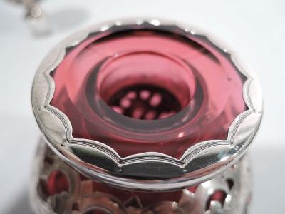 Antique Gorham Art Nouveau Red Silver Overlay Cologne Bottle