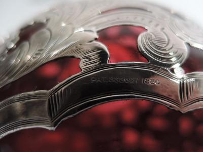 Antique Gorham Art Nouveau Red Silver Overlay Cologne Bottle