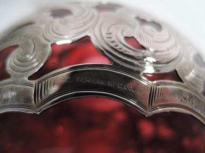 Antique Gorham Art Nouveau Red Silver Overlay Cologne Bottle