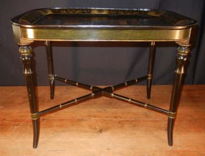Antique Grand Tour Souvenir Tole Tray Depicting Roman Ruins Custom Stand