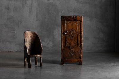 Antique Hand Carved Rustic Wood Cabinet Italy 19th Century
