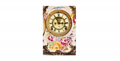 Antique Hand Painted Porcelain La Nord Mantel Clock by Royal Bonn for Ansonia