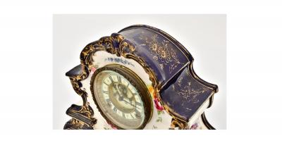 Antique Hand Painted Porcelain La Nord Mantel Clock by Royal Bonn for Ansonia
