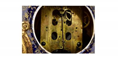 Antique Hand Painted Porcelain La Nord Mantel Clock by Royal Bonn for Ansonia