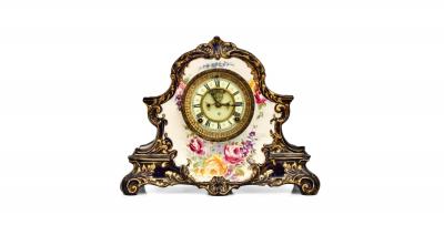Antique Hand Painted Porcelain La Nord Mantel Clock by Royal Bonn for Ansonia