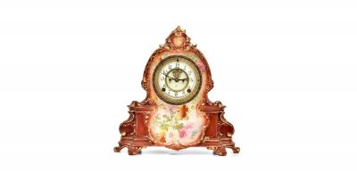 Antique Hand Painted Porcelain Mantel Clock La Manche Royal Bonn For Ansonia