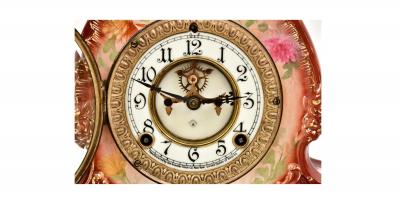 Antique Hand Painted Porcelain Mantel Clock La Manche Royal Bonn For Ansonia