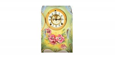 Antique Hand Painted Porcelain Mantel Clock by Royal Bonn for Ansonia