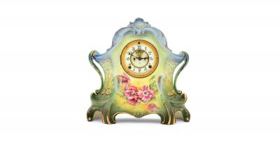 Antique Hand Painted Porcelain Mantel Clock by Royal Bonn for Ansonia