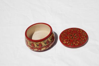 Antique Hand Painted Russian Round Trinket Box