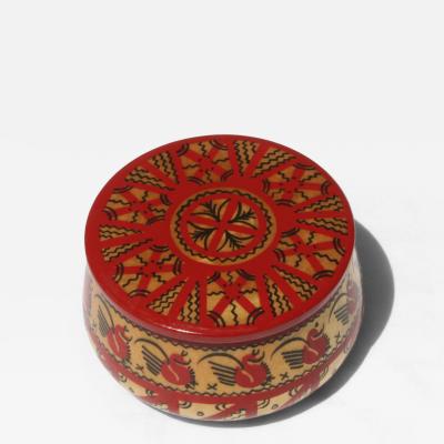 Antique Hand Painted Russian Round Trinket Box
