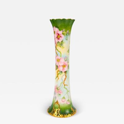 Antique Hand painted Gilt Decorated Tall Porcelain Rose Vase Belleek Willets