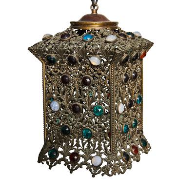 Antique Hanging Light with Faceted Jewels