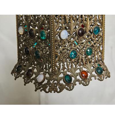 Antique Hanging Light with Faceted Jewels