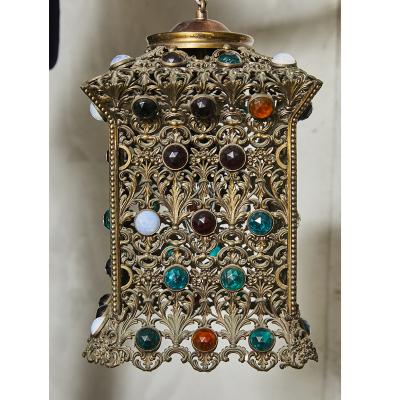 Antique Hanging Light with Faceted Jewels