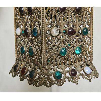 Antique Hanging Light with Faceted Jewels