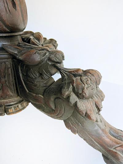 Antique Heavily Carved Griffins Wood Center Game Table on Casters