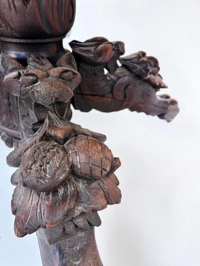 Antique Heavily Carved Griffins Wood Center Game Table on Casters