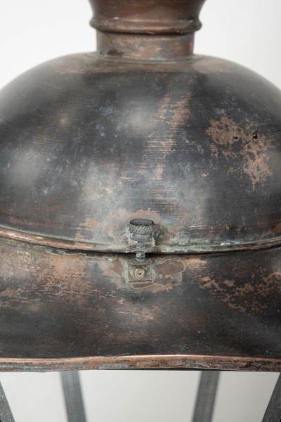 Antique Hexagonal Glass Paneled Domed Copper Lantern