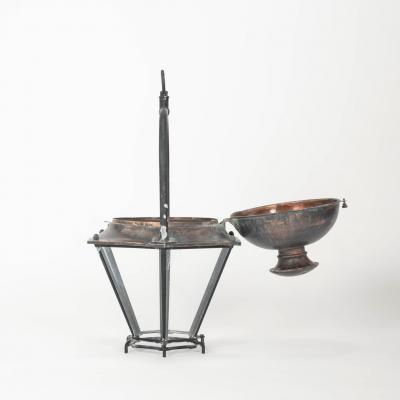 Antique Hexagonal Glass Paneled Domed Copper Lantern