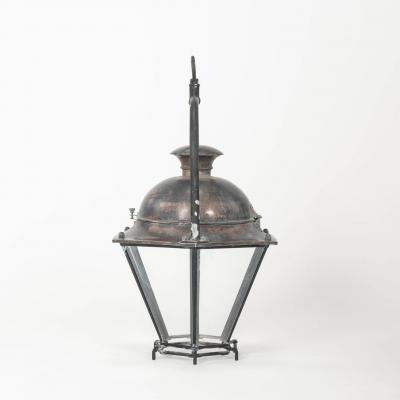 Antique Hexagonal Glass Paneled Domed Copper Lantern