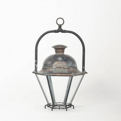 Antique Hexagonal Glass Paneled Domed Copper Lantern