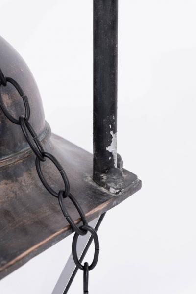 Antique Hexagonal Glass Paneled Domed Copper Lantern