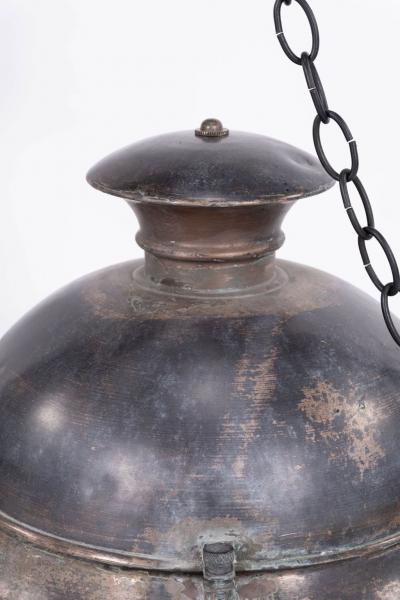 Antique Hexagonal Glass Paneled Domed Copper Lantern