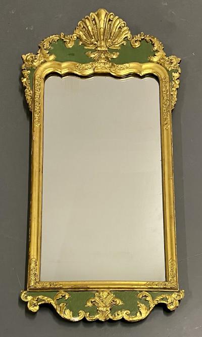 Antique Hollywood Regency Wall Console Mirror Parcel Gilt and Paint Decorated