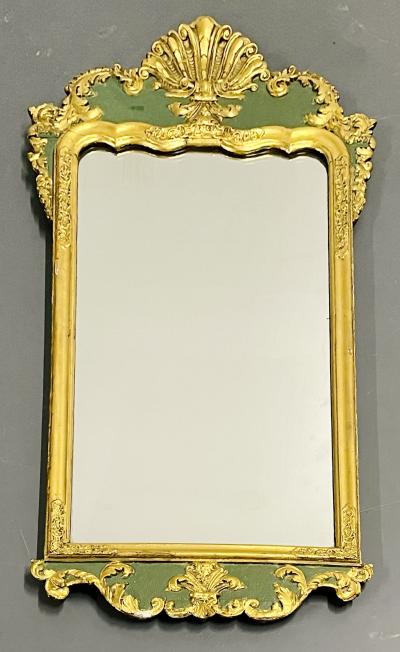 Antique Hollywood Regency Wall Console Mirror Parcel Gilt and Paint Decorated