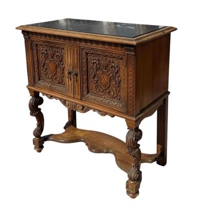 Antique Humidor Cabinet Table With Marble Top Copper Lining