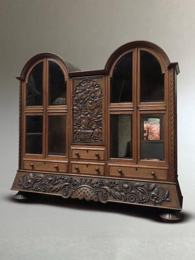 Antique Hungarian Carved Wood Cabinet Folk Art Glass Display Armoire