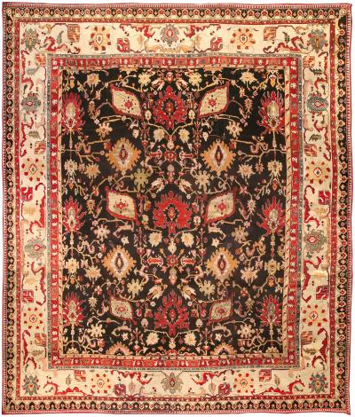 Antique Indian Agra Bold Botanic Handmade Wool Rug
