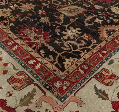 Antique Indian Agra Bold Botanic Handmade Wool Rug