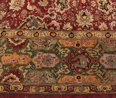 Antique Indian Agra Burgundy Background Rug