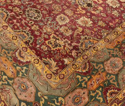 Antique Indian Agra Burgundy Background Rug