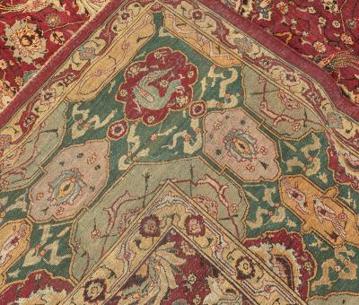Antique Indian Agra Burgundy Background Rug