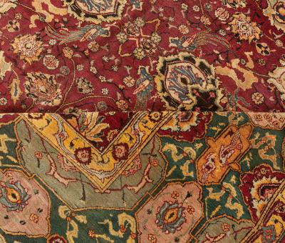Antique Indian Agra Burgundy Background Rug