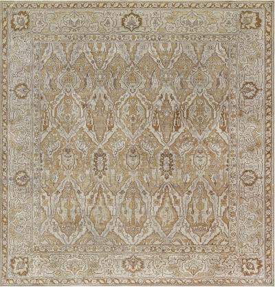 Antique Indian Amritsar Beige Brown Gold Handmade Wool Rug Size Adjusted 