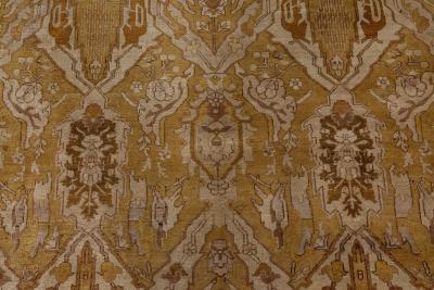 Antique Indian Amritsar Beige Brown Gold Handmade Wool Rug Size Adjusted 