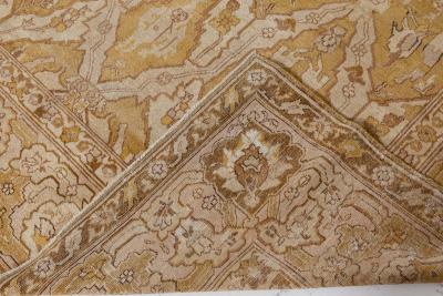 Antique Indian Amritsar Beige Brown Gold Handmade Wool Rug Size Adjusted 