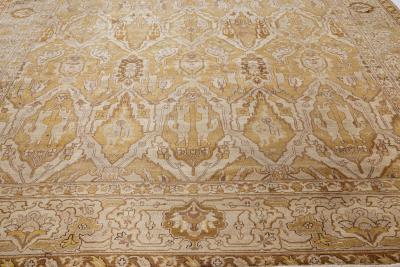 Antique Indian Amritsar Beige Brown Gold Handmade Wool Rug Size Adjusted 