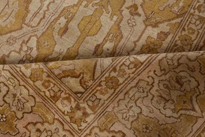Antique Indian Amritsar Beige Brown Gold Handmade Wool Rug Size Adjusted 