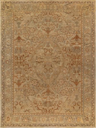 Antique Indian Amritsar Botanic Brown Hand Knotted Wool Carpet