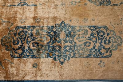 Antique Indian Animal Design Beige and Sky Blue Handwoven Wool Rug