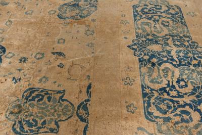Antique Indian Animal Design Beige and Sky Blue Handwoven Wool Rug