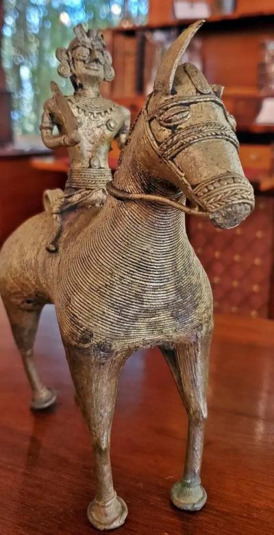 Antique Indian Dhokra Horse and Rider Sculpture